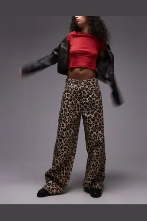 MANGO Oversized straight leg leopard print jeans in