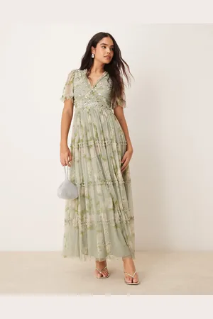 ANAYA Floral & sequin maxi dress in sage