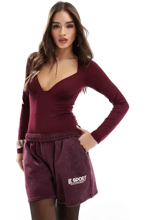 Stradivarius Deep v neck long sleeve body in burgundy