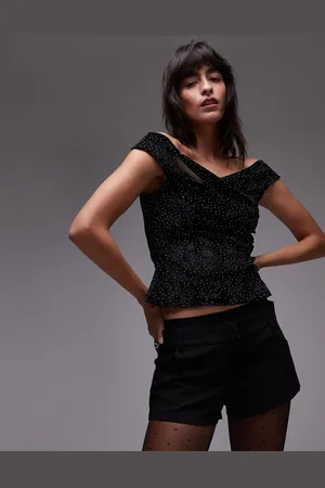 MANGO Off shoulder velvet hotfix top in