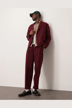 ASOS Oversized tapered suit trousers in burgundy twill