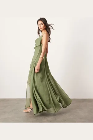 ASOS Chiffon cami asymmetric drape maxi dress in green