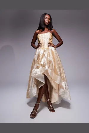 True Decadence Corset style hi low dress in metallic