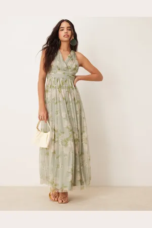 ANAYA Open back bridesmaid maxi dress in sage