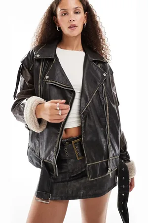 Urban Revivo Faux leather oversized biker jacket in