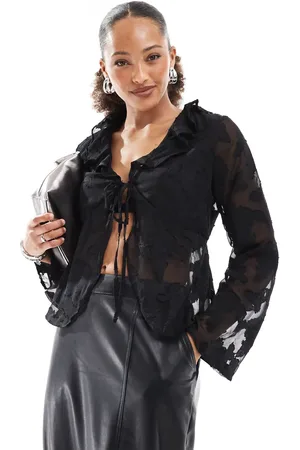 ONLY Front tie sheer top with embroidery details in