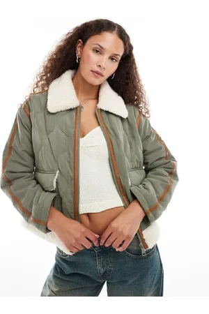 Urban Revivo Faux shearling quilted overcoat in pale