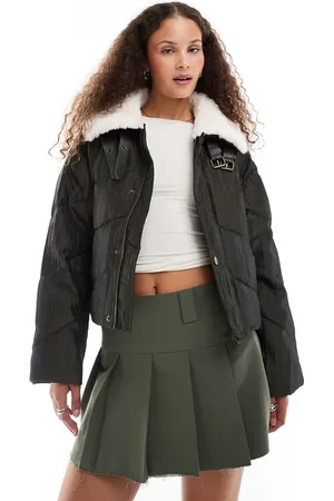 Urban Revivo Iridescent high neck puffer jacket in deep