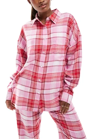 Cotton On Cotton On relaxed flannel pyjama shirt in pink red check