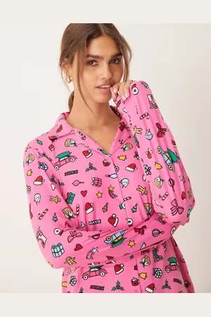 Urban Threads Long sleeve sweat and jogger pyjama set in love teddy bear print