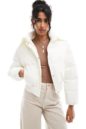 Cotton On Cotton On puffer jacket with knitted collar in coconut milk