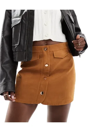 ASOS Button front pocket detail faux suede skort in tan