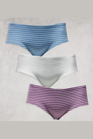 ASOS ASOS DESIGN Curve Tori 3 pack hipster brief in blue & purple stripe and white pointelle