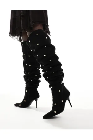 ASOS Karma studded heeled over the knee boots in