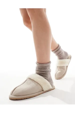 SEQWL Faux fur mule slippers in beige
