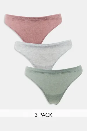 ASOS 3 pack soft rib thongs in dusty rose, khaki & grey