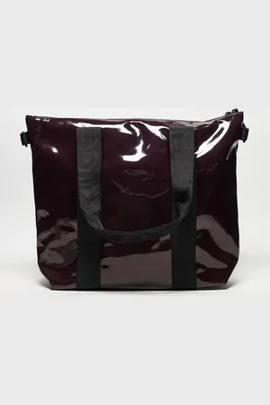 Rains Waterproof tote bag mini in burgundy shine exclusive to asos