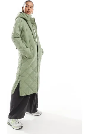 Threadbare Full length quilted puffer in khaki