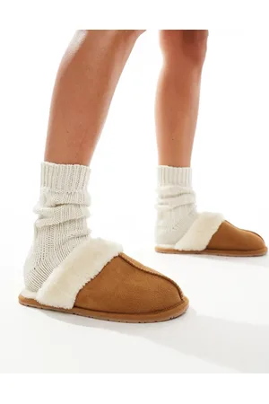 SEQWL Faux fur mule slippers in sand
