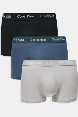 Calvin Klein Cotton Stretch 3 pack low rise trunk in black/grey/blue