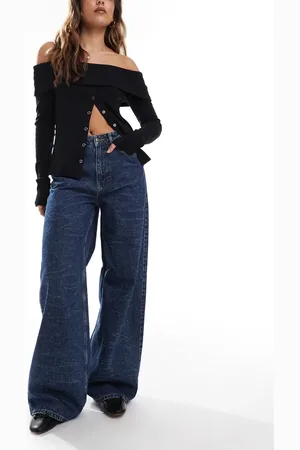 Object Super wide leg jean in dark denim marble wash