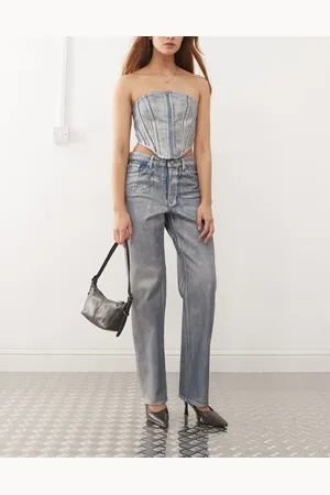 Monki Co-ord Aimo straight leg jeans in holographic wash