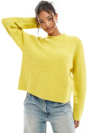 Bershka Cable knit jumper in chartreuse