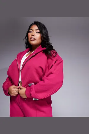 ASOS Weekend Collective Curve cropped jacket with small woven label in burgundy pink