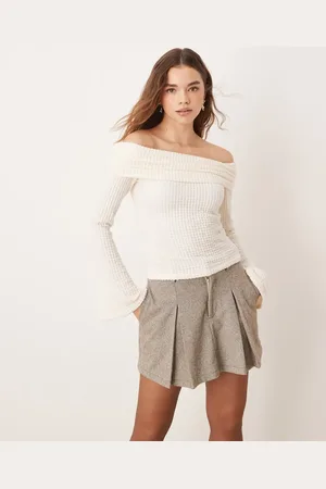 ASOS Supersoft bubble bardot flute sleeve top in cream