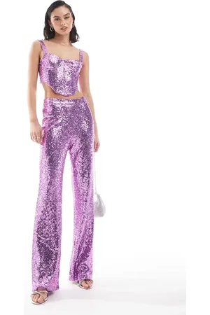 Collective The Label Wide leg trousers in orchid pink sequin