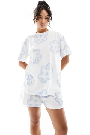 ASOS Flower oversized tee & short pyjama set in cream