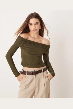 Miss Selfridge Soft touch bardot top in khaki