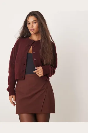 Miss Selfridge Bengaline wrap mini skort in chocolate