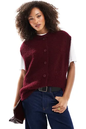 ASOS Knitted boucle gilet in burgundy