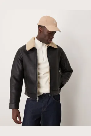 Abercrombie & Fitch Vegan leather sherpa lined shearling jacket in