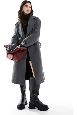 Bershka Wool trench coat in dark