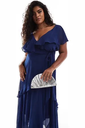 Forever New Lace ruffle satin midaxi dress in navy
