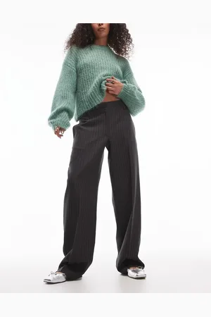Topshop Low slung stripe trouser in charcoal