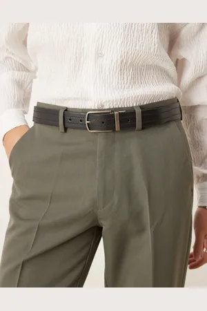 ASOS Reversible leather belt with burnished silver buckle in brown and