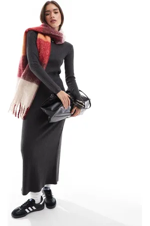 Stradivarius Long sleeve brushed midi dress in