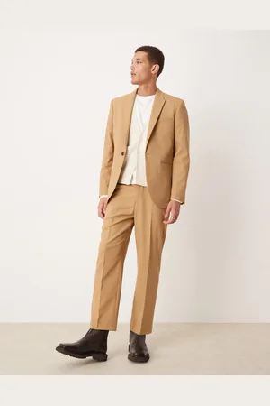 ASOS Straight leg crop length suit trousers in brown twill