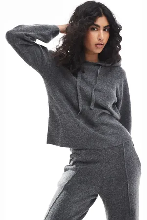 Pieces® Mix & match cozy knitted hoodie co-ord in dark melange