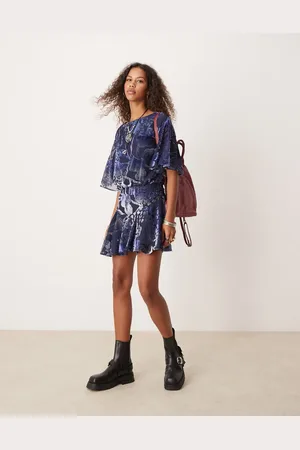 Free People Devore boho floaty mini dress in royal blue