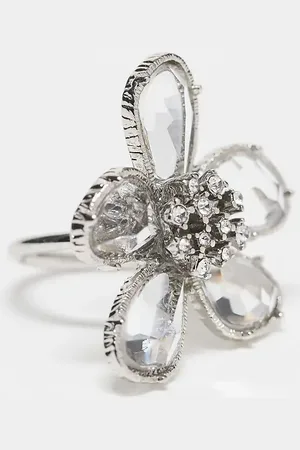 ASOS ASOS DESIGN Curve ring with crystal floral detail in tone