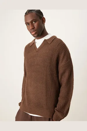 ASOS Relaxed textured notch neck polo jumper in