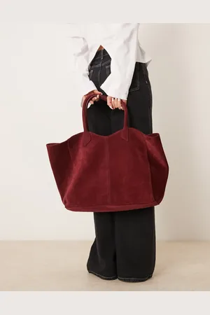 ASOS Premium suede bonded tote bag in burgundy