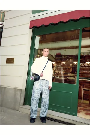 Bershka Collection splattered trouser in ecru