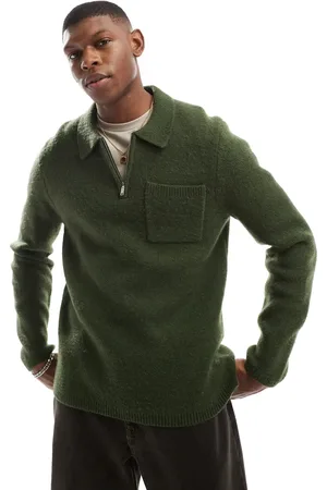 New Look Brushed knit zip polo in dark