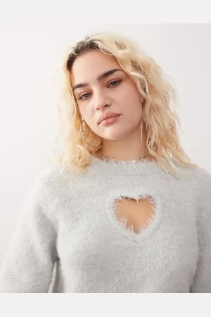 Monki Fluffy sweater with cut out heart in
