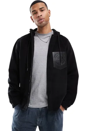 Criminal Damage Hooded flannel shirt black in black